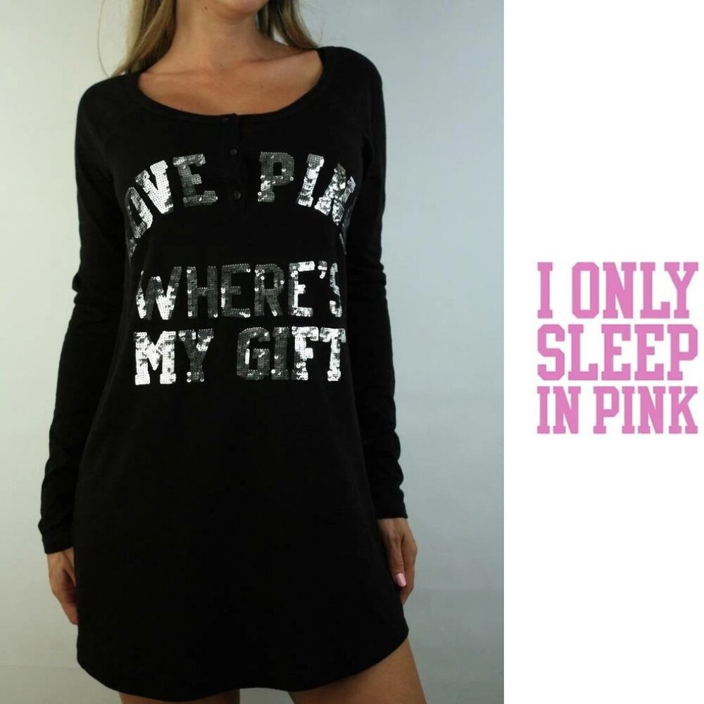 Victoria's Secret PINK | Where's My Gift Sequin Bling Henley Pjs | Size Small